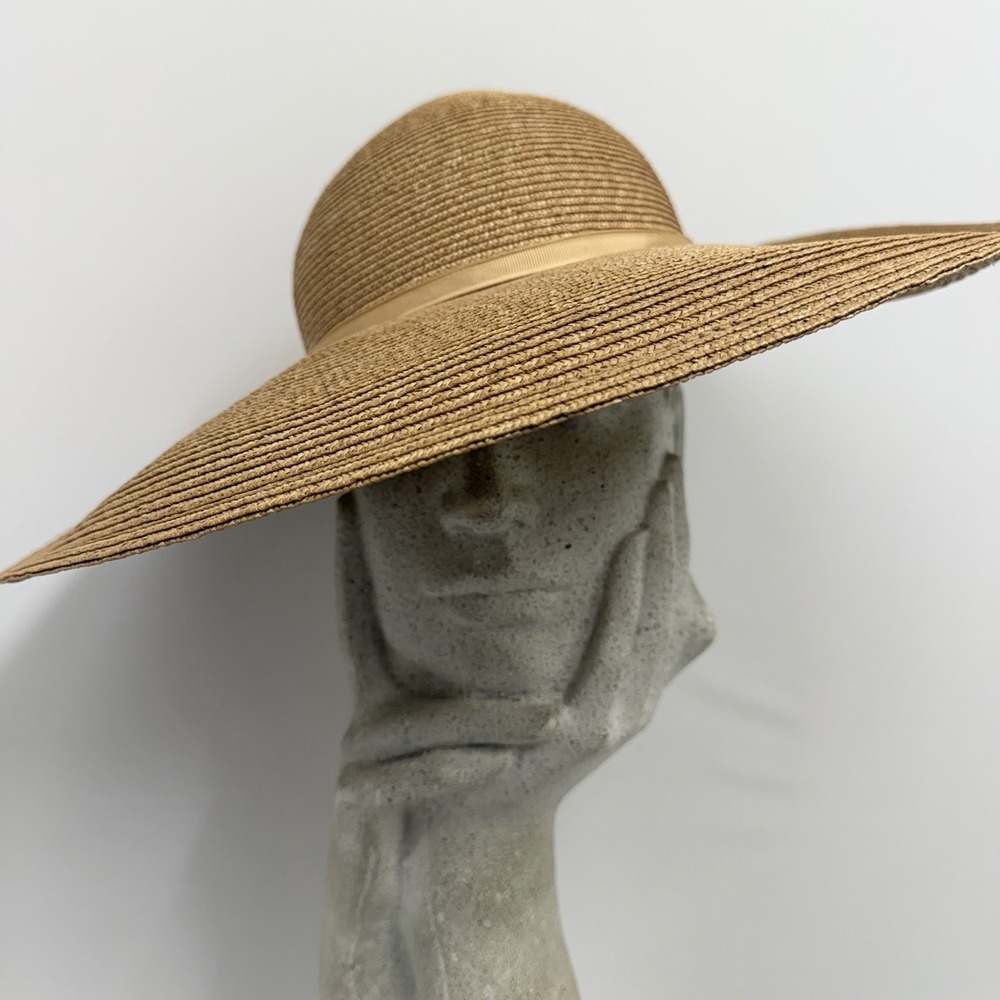 Vintage Yves Saint Laurent Wide Brim Straw Hat Tan Tone High Quality & Fabulous